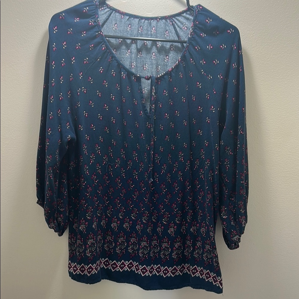 Women's Blue Patterned Top